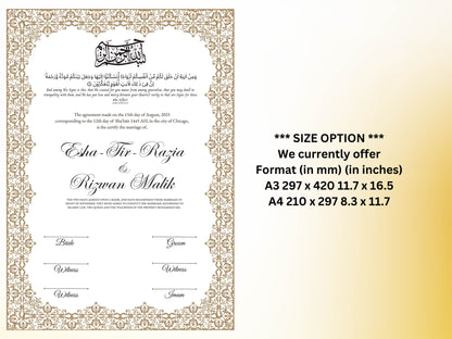 Nikkah Certificate, Nikkah Islamic Marriage Certificate, Printable, Custom Name Nikkah. Quran Verse, Digital Download. NN246