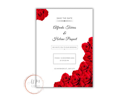 Red Rose Wedding Invitation set, Red Rose RSVP, Dark Red floral, Elegant Red Rose wedding Invitation, Details , Editable,Template. T28