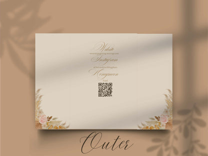 Elegant Wedding Invitation Template | Boho Floral Arch Invite with Timeline | Printable Details Card | Modern Wedding Stationery Suite.WI149