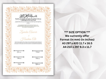 Nikkah Certificate Template, Traditional Islamic Wedding Agreement, Marriage Contract Wedding, Marriage Certificate Template, A4, A3. NN263