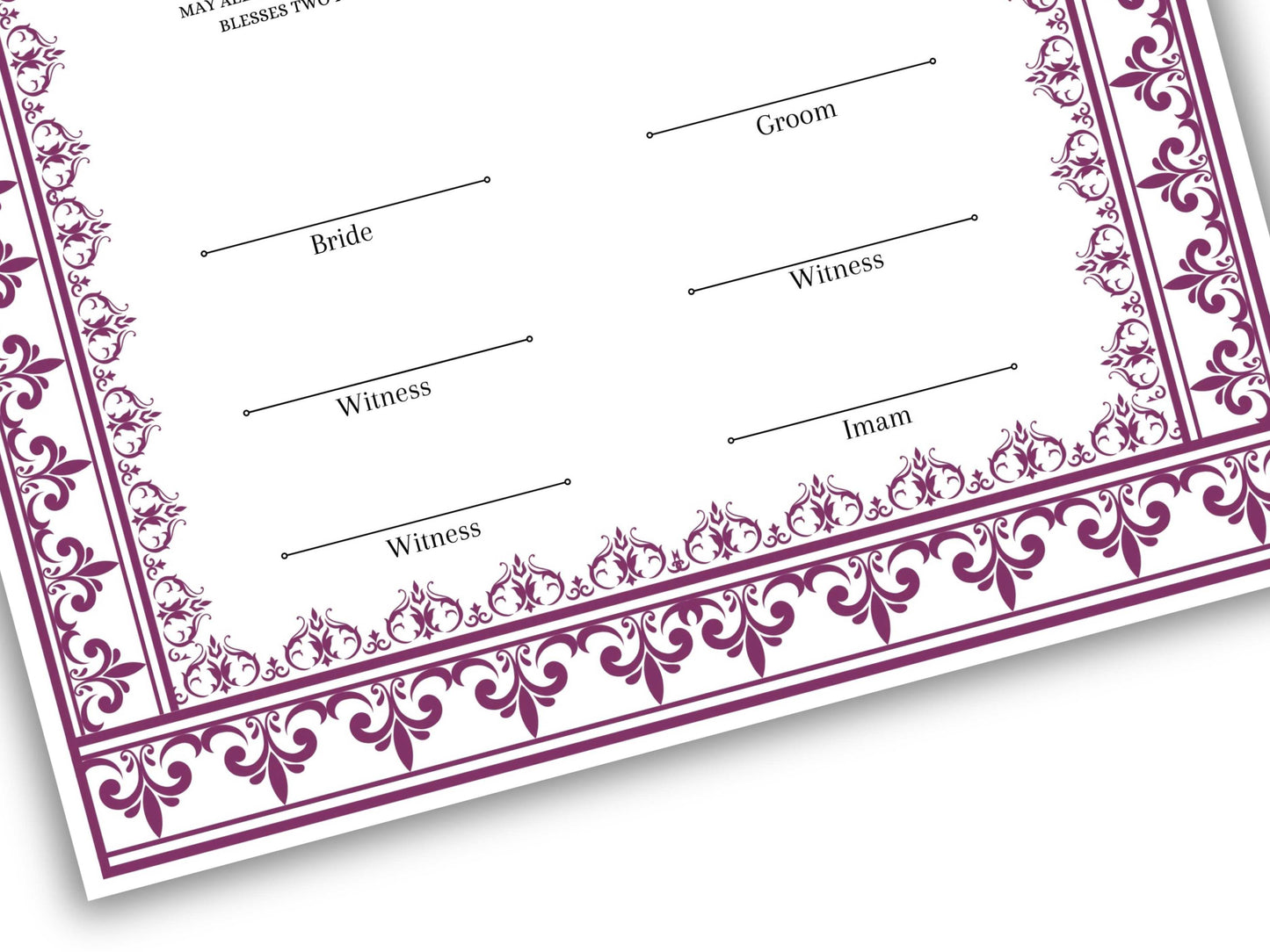 Printable Nikkah Contract Template | Islamic Marriage | PDF Muslim Marriage Contract | Wedding Keepsake. NN236