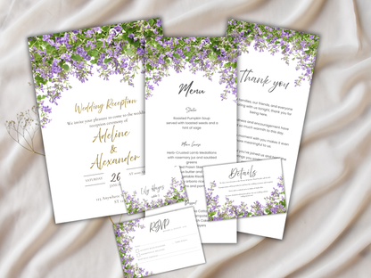 Wedding Invitation Bundle, Printable Wedding Suite, Reception Invite , Wedding Menu,  RSVP • Thank You Card. BW216,214