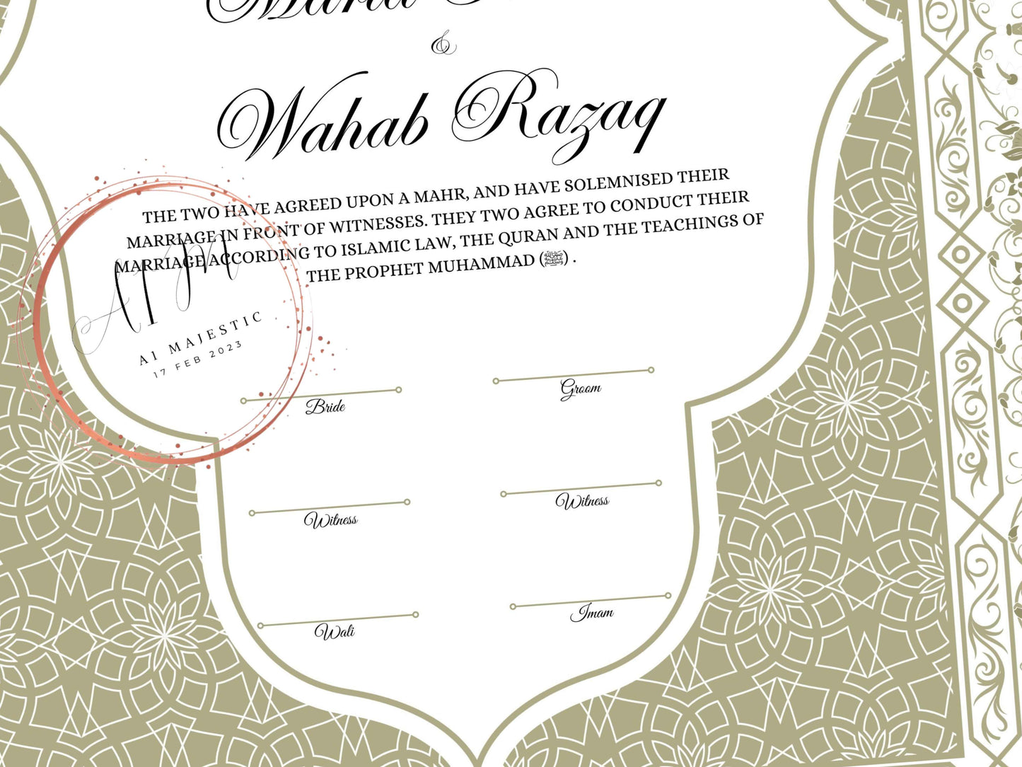 Nikkah Certificate Digital Download Personalized, Luxury Nikkah Contract, Islamic Wedding Contract, Personalized Muslim Wedding Gift. NN191