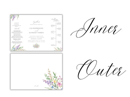 Elegant Floral Gatefold Wedding Invitation | Modern Minimalist Invite | Rustic Boho Wedding Card with Timeline & RSVP Details. WI131