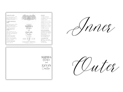 Minimalist Wedding Invitation Fold Card | Elegant Modern Wedding Timeline & Details | Printable or Printed Invite. WIB129