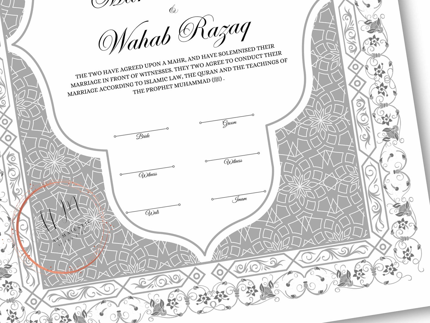 Nikkah Contract Template,Printable Nikkah Contract,Editable Nikkahnama, Muslim Wedding Certificate,Digital Download. NN190