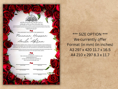 Luxury Nikkah Certificate, Premium A4 Islamic Wedding Contract, Nikkah Nama, Muslim Marriage Certificate, Personalised Names, A4, A3. NN248