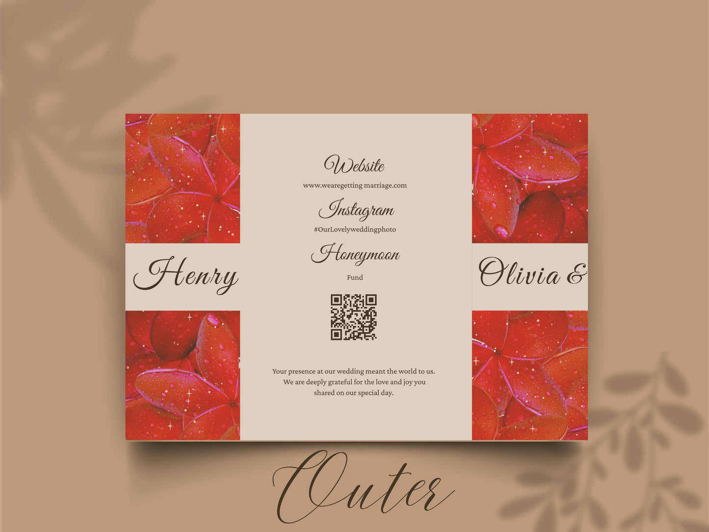 Red Rose Gatefold Wedding Invitation Template | Save The Date | Timeline & Details Card | Printable Wedding Invite | Editable PDF. WI153