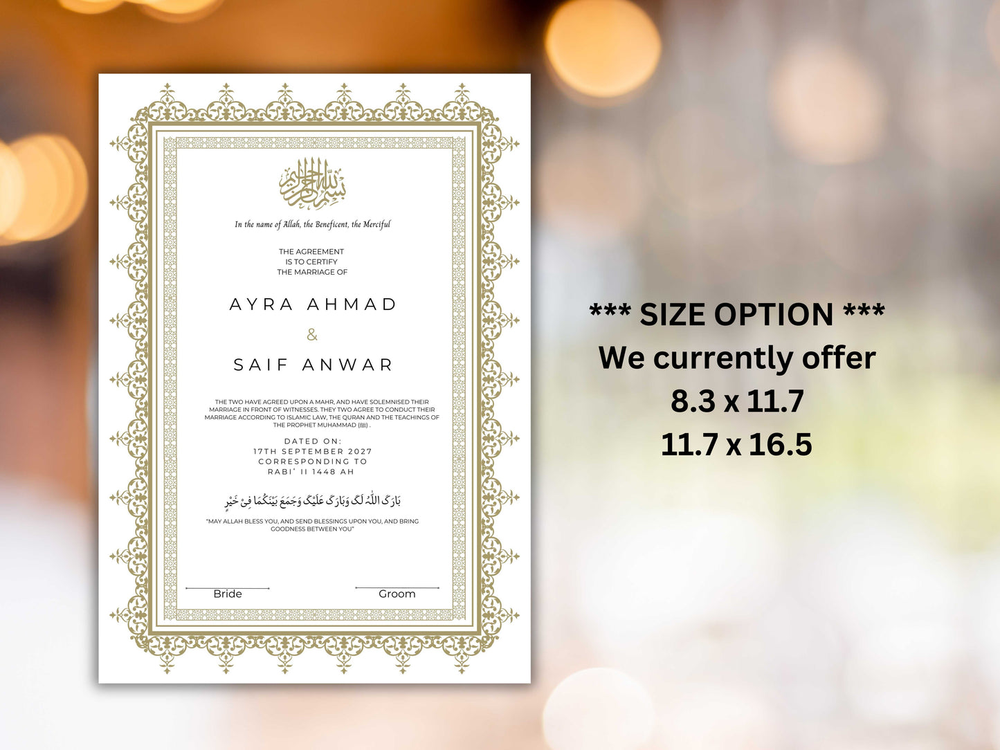 Nikkah Certificate Digital Download Personalised, A4, A3, Template, Muslim Wedding Contract, Instat Download. NN285