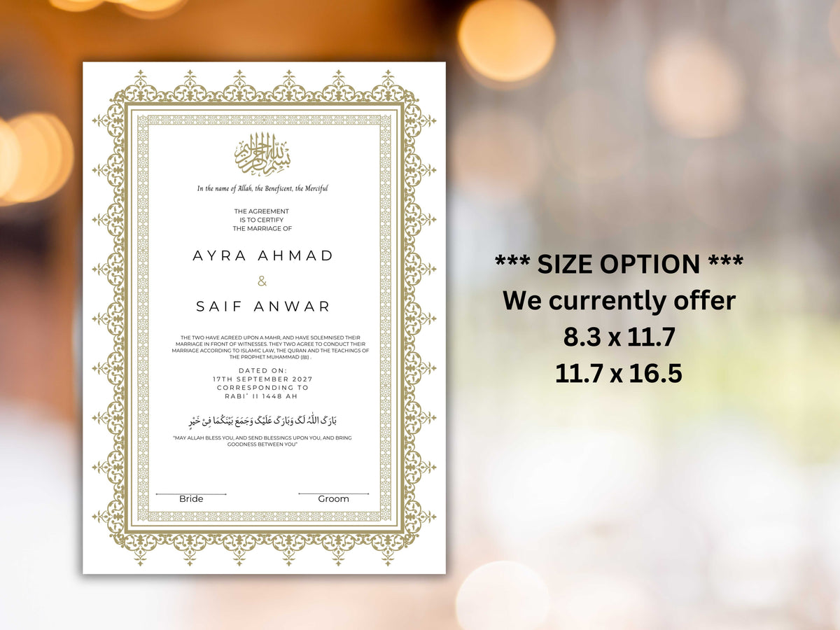 Nikkah Certificate Digital Download Personalised, A4, A3, Template, Muslim Wedding Contract, Instat Download. NN285