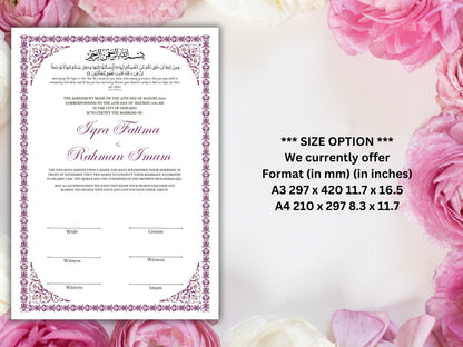 Nikkah Certificate, Nikkah Islamic Marriage Certificate, Printable, Custom Name Nikkah. Quran Verse, Digital Download. NN219