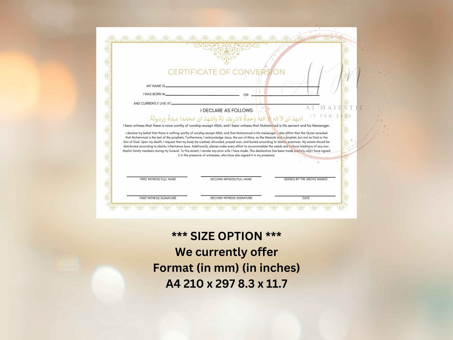 Conversion Certificate, Muslim Conversion Certificate, Shahada Certificate, Convert Certificate, Editable, Printable, Instant Download. CC2