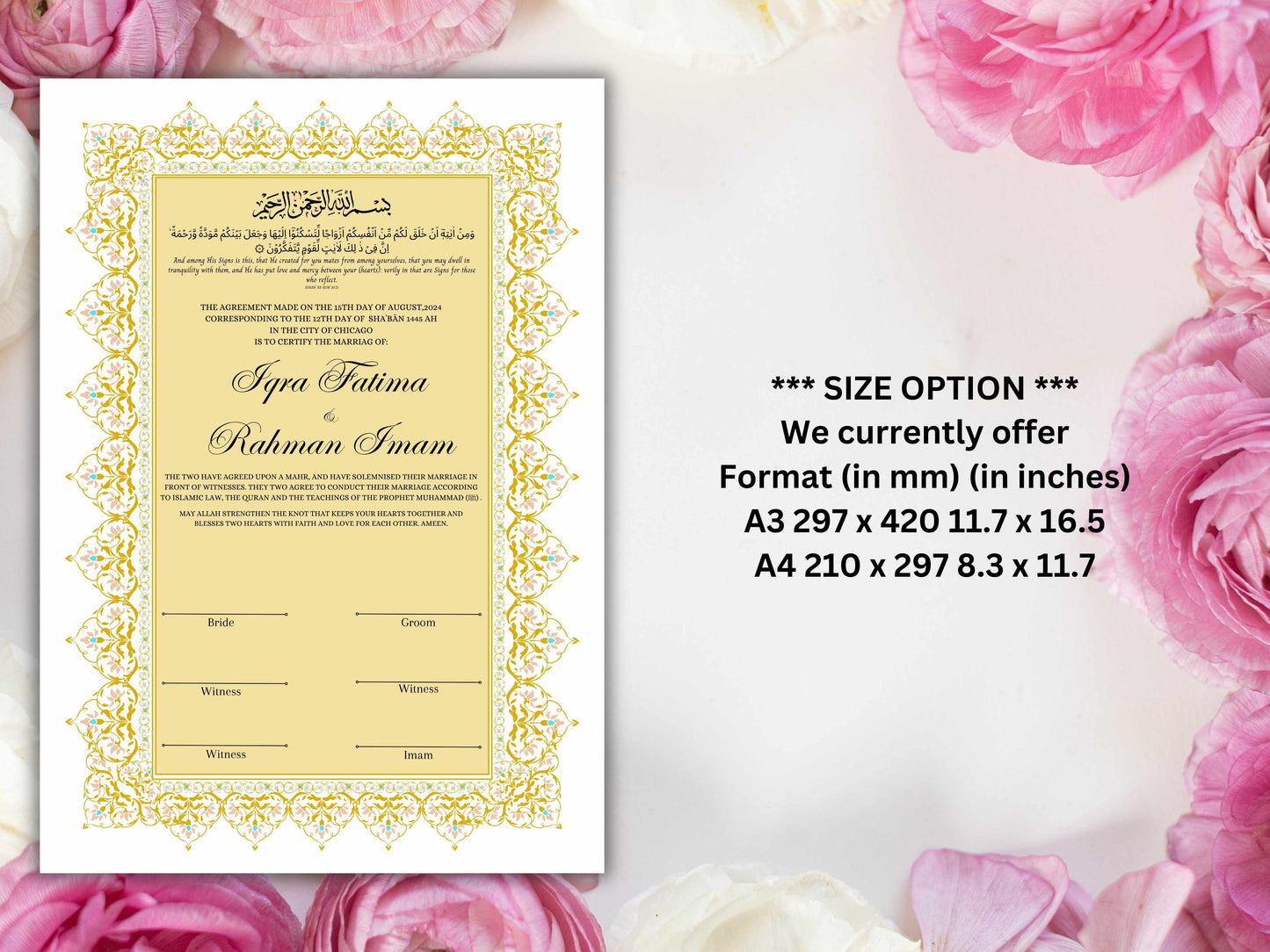 Premium Nikkah Contract , Custom Nikkah Nama | Islamic Wedding Contract, Digital, Printable Nikkah Certificate , Intricate. NT220