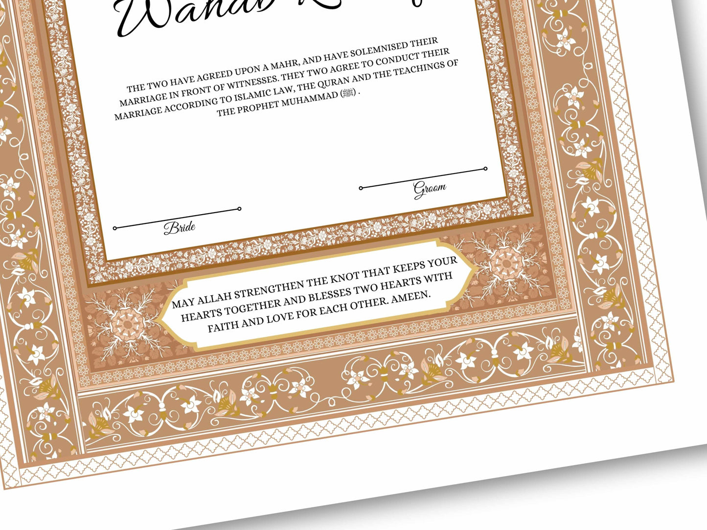 Luxury Nikkah Contract, Digital Printable Personalised Customised Nikkah Certificate, Custom Nikah Nama, Islamic Wedding Contract. NN167