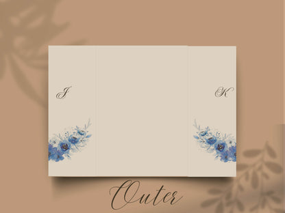 Elegant Blue Floral Wedding Invitation Template | Modern Folded Wedding Invite with Timeline | Printable Wedding Suite. WI150