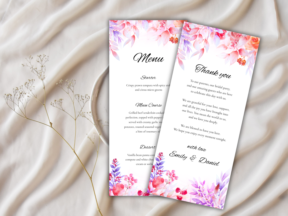 Wedding Menu Template, Thank You Card, Place Card. WI202