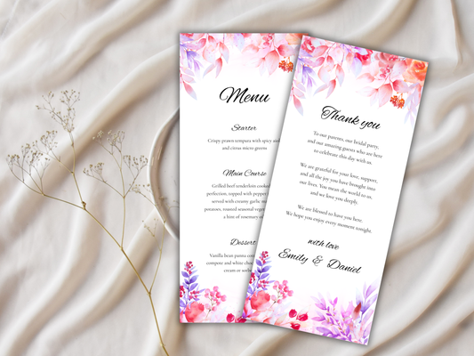 Wedding Menu Template, Thank You Card, Place Card. WI202