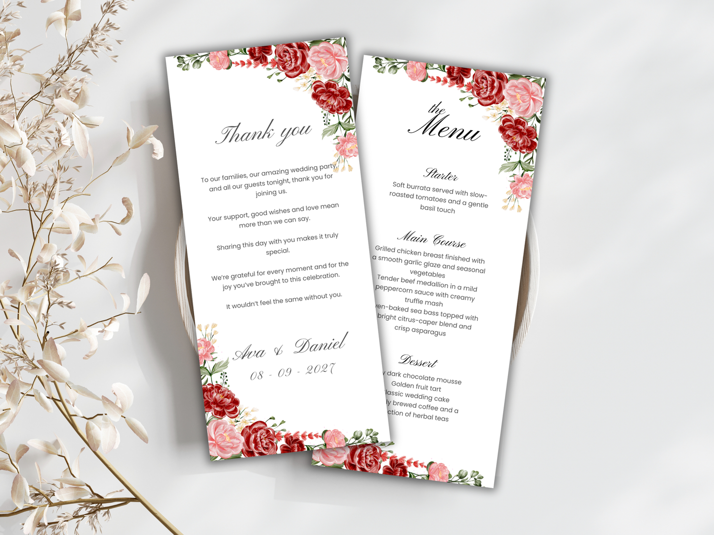 Wedding Invitation Bundle, RSVP, Thank You Card, Table Card, Menu Card, Reception Card, Details Card. WI232