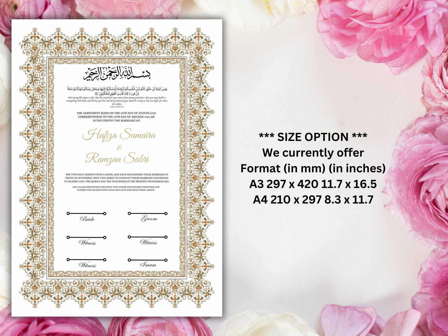 Nikkah Certificate Digital Download,A3,A4 Islamic Wedding Contract, Nikkah Nama, Muslim Marriage Certificate Template. NN273