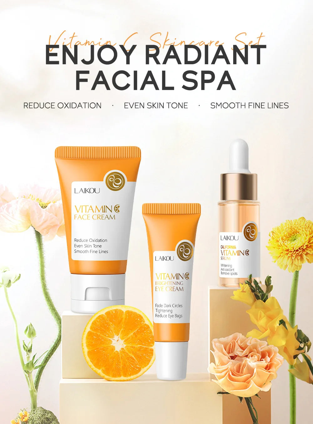 3pcs/set LAIKOU Vitamin C 24K Golden Sakura Skin Care Sets Face Cream Serum Eye Cream Moisturizing Anti Wrinkles Face Care Kit