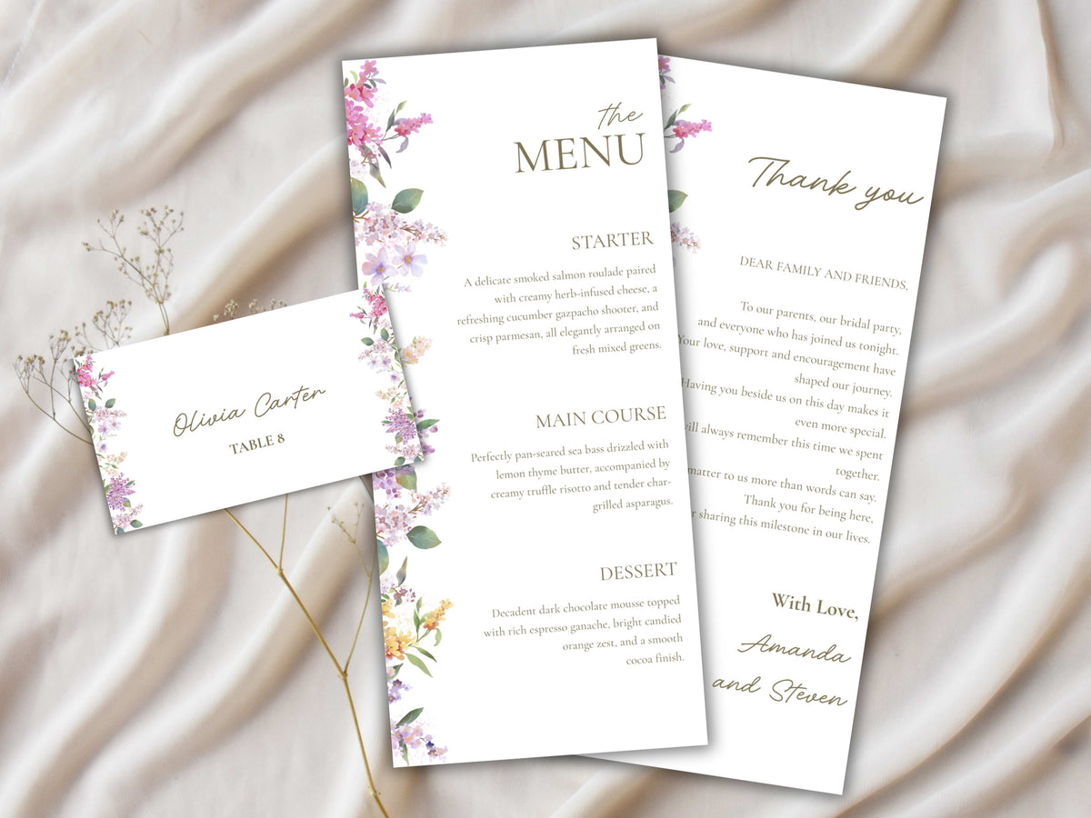 Wedding Menu Template, Thank You Card. WI198