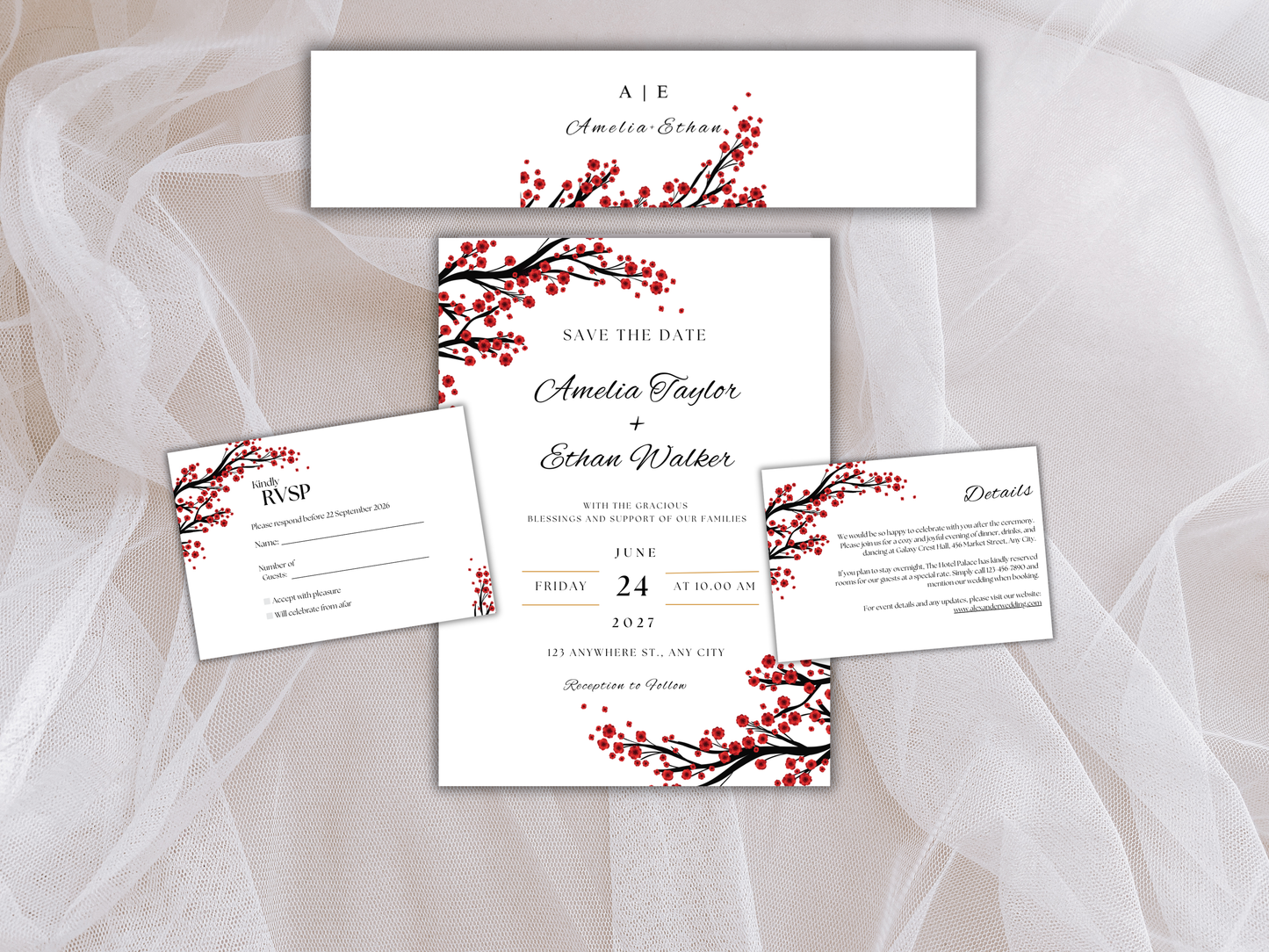 Wedding Invitation Bundle, RSVP, Thank You Card, Table Card, Menu Card, Reception Card, Details Card. Wedding Bottle Label. WI278