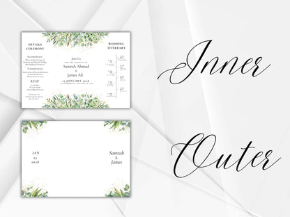Greenery Gatefold Wedding Invitation | Printable Floral Invite | Gatefold Invite | Editable Template | Modern Wedding Itinerary | WIB128