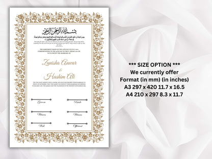 Nikkah Certificate Template, Traditional Islamic Wedding Agreement, Marriage Contract Wedding, Marriage Certificate Template, A4, A3. NN260