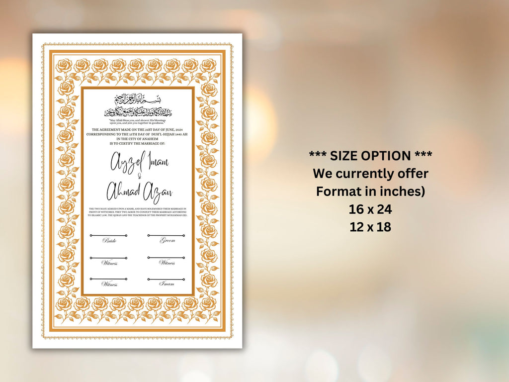 Rose Nikkah Certificate Template, Editable Nikkahnama, Printable Nikah Contract, Muslim Contract, Nikkah Islamic Marriage Contract.NN254