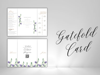 Elegant Floral Gatefold Wedding Invitation with Timeline | Rustic Folded Wedding Card | Botanical RSVP Invite | Digital WIB124