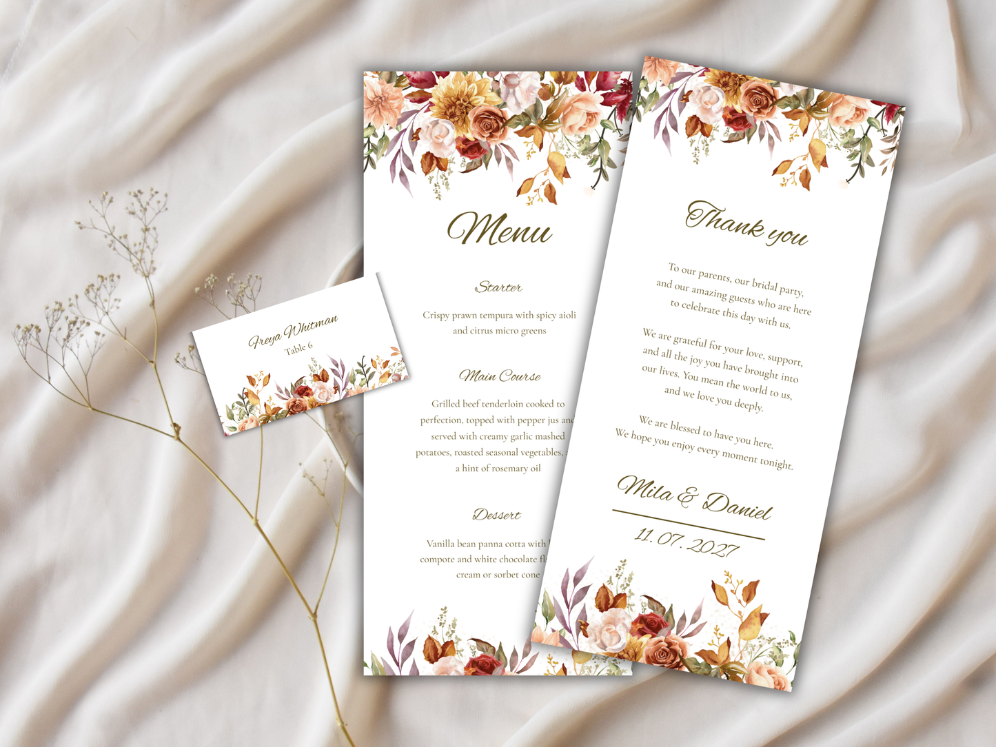 Wedding Menu Card Template, Table Card. WI195