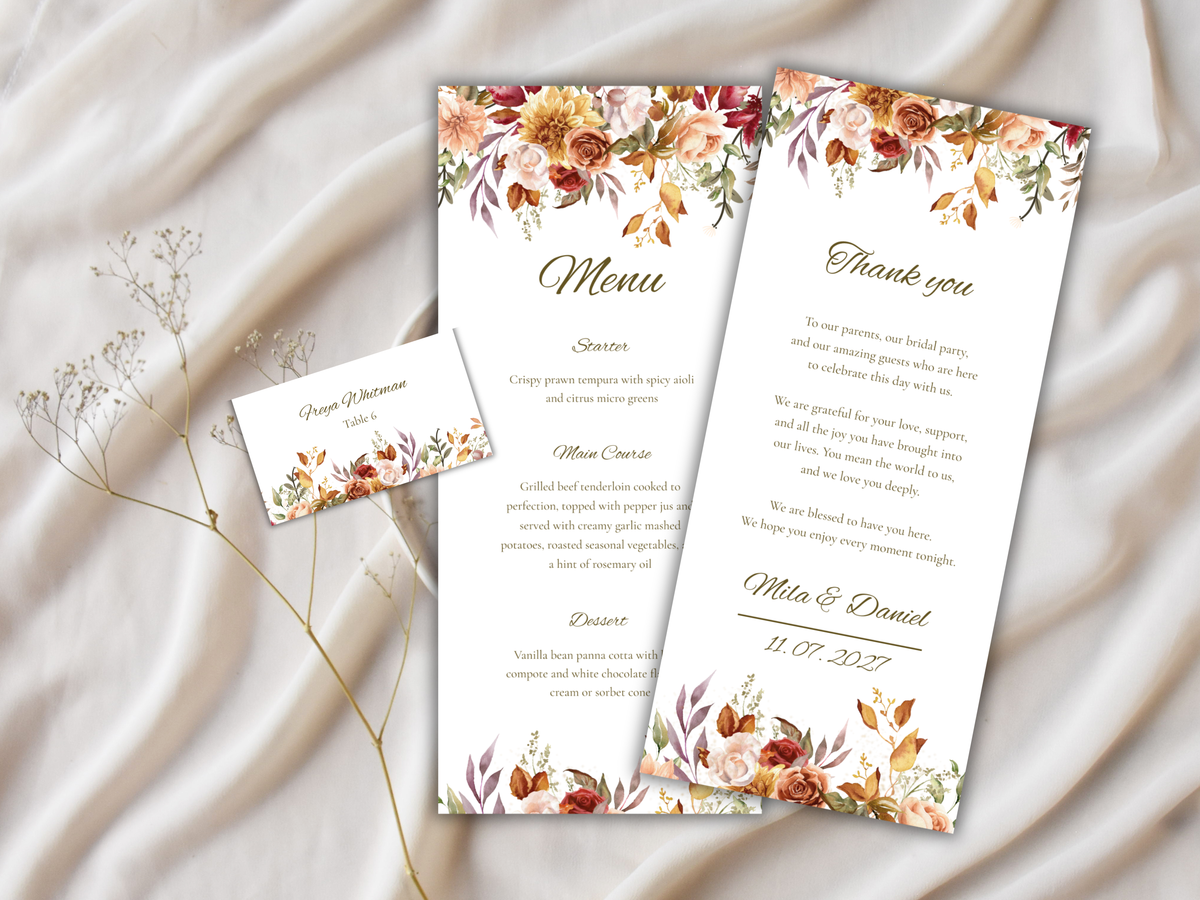 Wedding Menu Card Template, Table Card. WI195