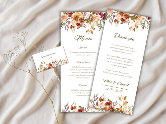 Wedding Menu Card Template, Table Card. WI195