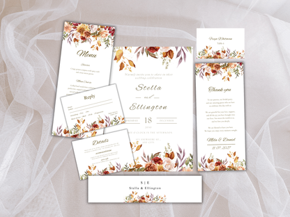 Wedding Invitation Bundle, RSVP, Thank You Card, Table Card, Menu Card, Reception Card, Details Card. Wedding Bottle Label. WI274