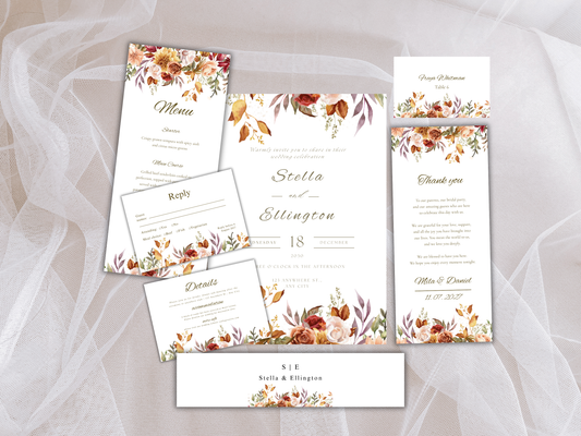 Wedding Invitation Bundle, RSVP, Thank You Card, Table Card, Menu Card, Reception Card, Details Card. Wedding Bottle Label. WI274