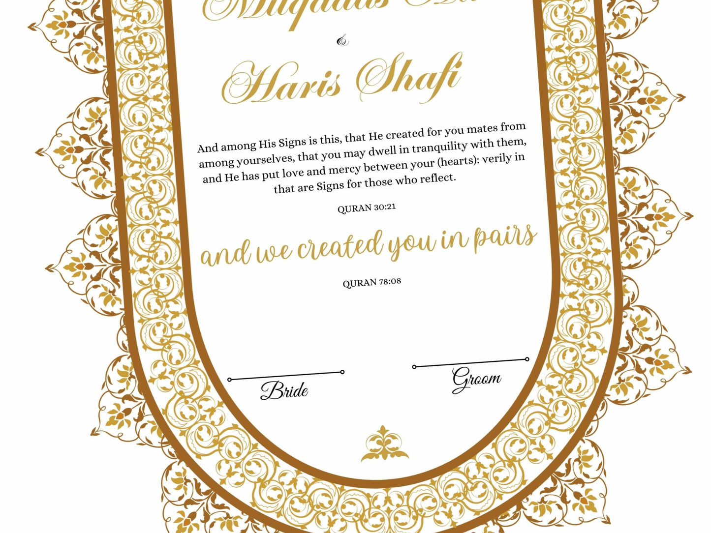 Premium Nikkah Contract | Custom Nikkah Nama | Islamic Wedding Contract | Personalized | Digital Printable Nikkah Certificate. NN203