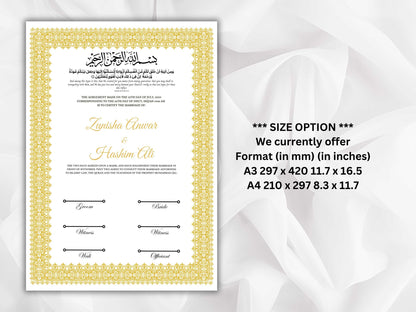 Nikkah Certificate Template, Traditional Islamic Wedding Agreement, Marriage Contract Wedding, Marriage Certificate Template, A4, A3. NN264