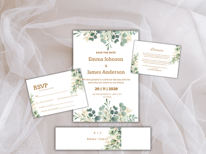 Wedding Invitation Bundle, RSVP, Thank You Card, Table Card, Menu Card, Reception Card, Details Card. Wedding Bottle Label. WI284