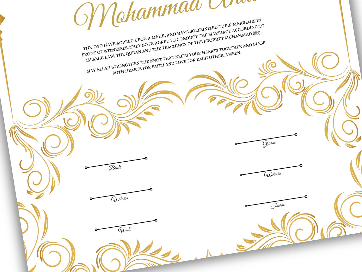 Luxury Nikkah Certificate in Pdf, Nikkah Contract Template, Traditional Islamic Wedding Agreement, Digital Download. NN197