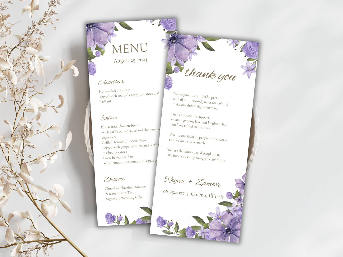 Wedding Invitation Bundle, RSVP, Thank You Card, Table Card, Menu Card, Reception Card, Details Card. WI246