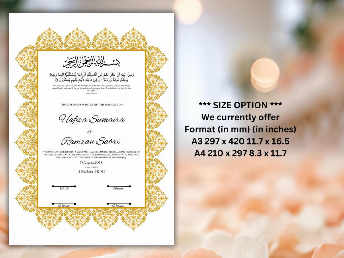 Muslim Wedding Contract, Mughal Nikkah Certificate Digital, A4 Nikkah Certificate. A3 Contract Digital Download. NN296