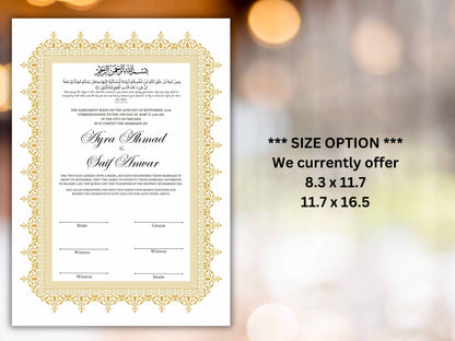 Nikkah Certificate Digital Download Personalised, A4, A3, Template, Muslim Wedding Contract, Instat Download. NN284