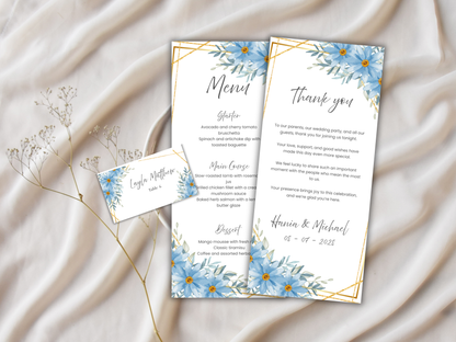 Floral Wedding Menu & Thank You Template | Editable Canva Place Card. WI209