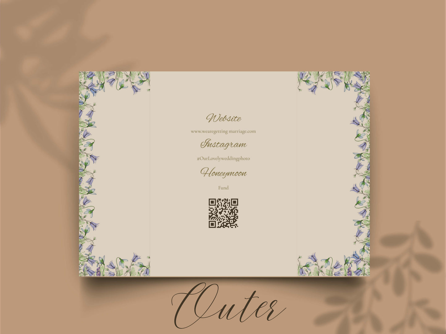 Blue Floral Gatefold Wedding Invitation | Elegant Folded Invite with Timeline | Botanical Watercolor Wedding Card | Qr Code Card. WI143