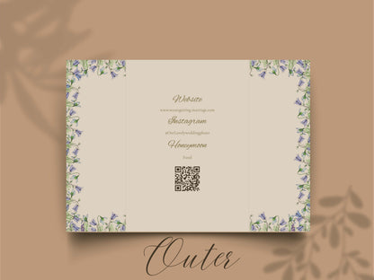 Blue Floral Gatefold Wedding Invitation | Elegant Folded Invite with Timeline | Botanical Watercolor Wedding Card | Qr Code Card. WI143