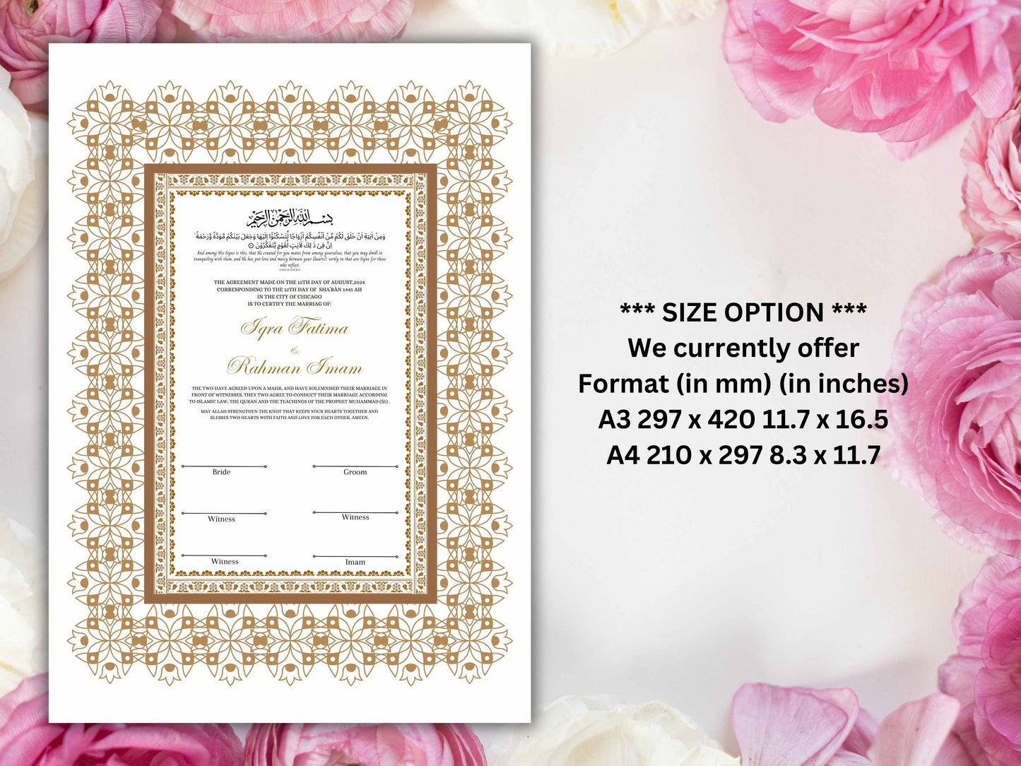 Luxury Nikkah Certificate in Pdf Format, Digital Download Nikkah Contract, Traditional Islamic Wedding Agreement. NT216