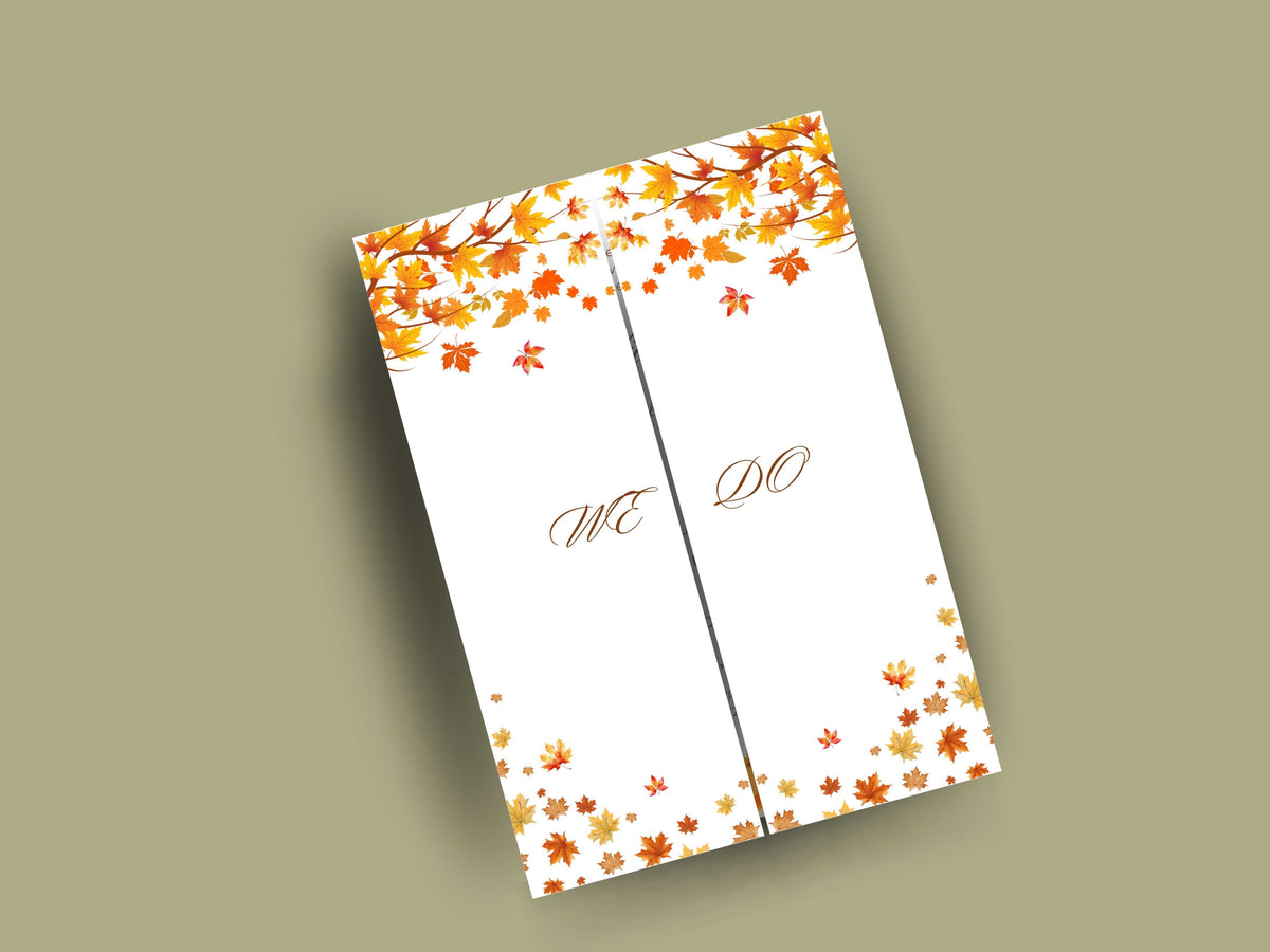 Autumn Wedding Card Template | Fall Leaves Wedding Details Card | Editable Timeline Program | Orange Wedding Invitation Printable. 174