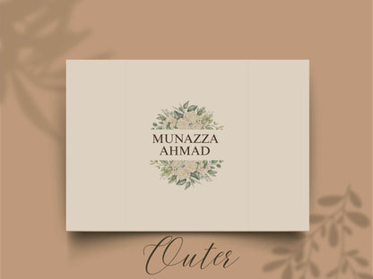Islamic Wedding Invitation | Elegant Bismillah Card | Muslim Nikah Invitation | Green Floral Wedding Card | Printable Template. WI145