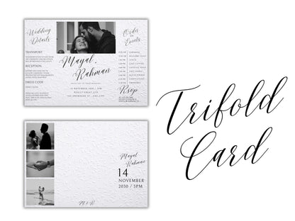 Gatefold Wedding Invitation Template | Elegant Black & White Folded Invite with RSVP Timeline | Printable Wedding Card with Photo. WEIB122