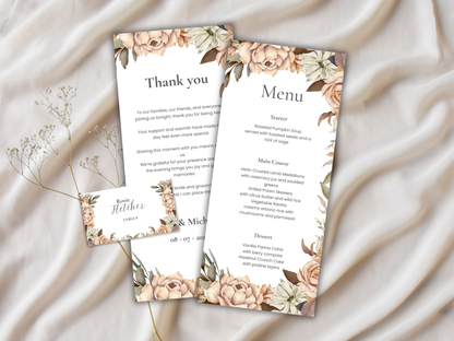 Wedding Menu & Thank You Template | Editable Canva Place Card. WI218